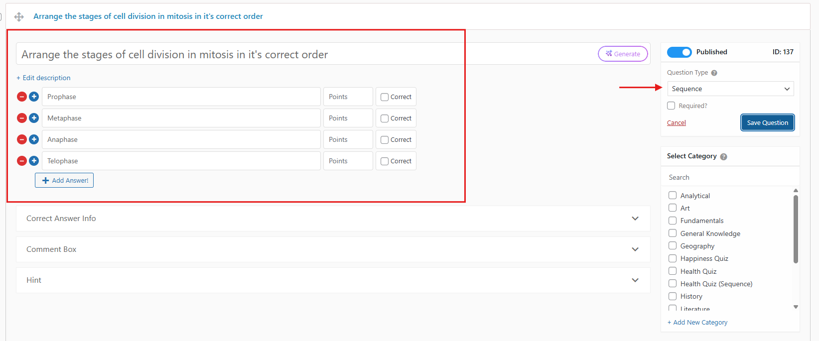 QSM Sequence Question Type sequence question type