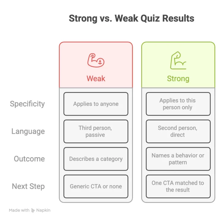 Quiz Results That Convert: How to Turn Outcomes Into Clicks, Leads, and Sales Quiz Results - strong and weak results