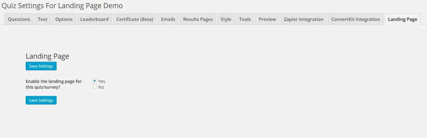 Landing Page Settings