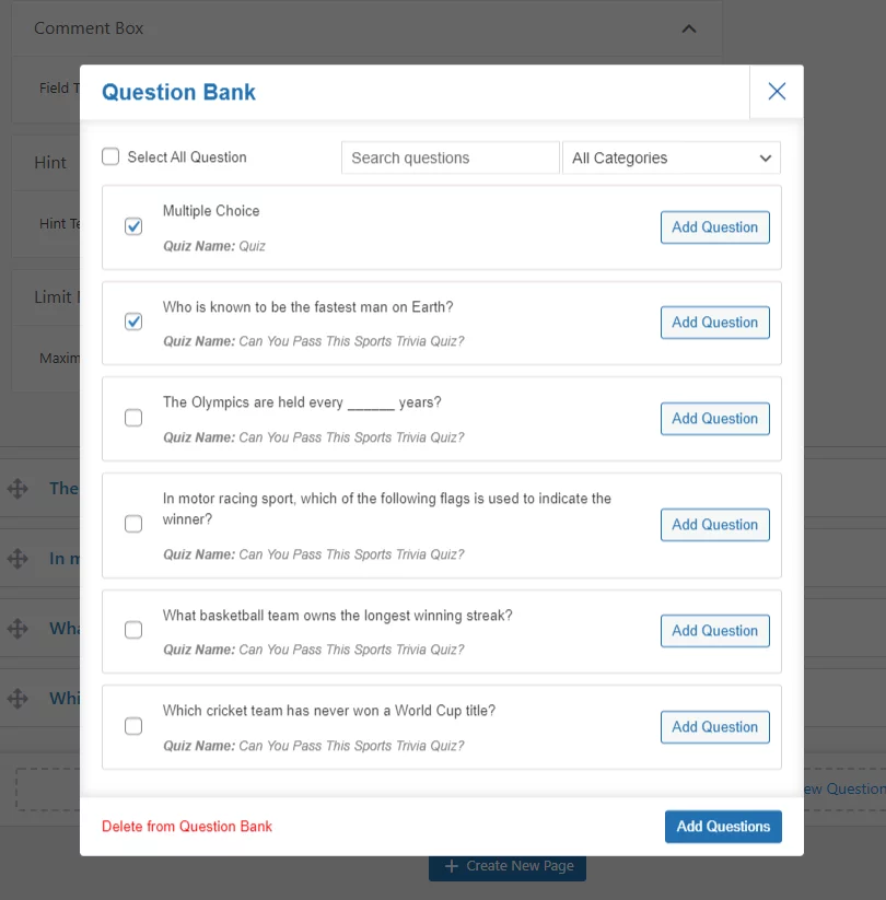 Adding Question From Question Bank