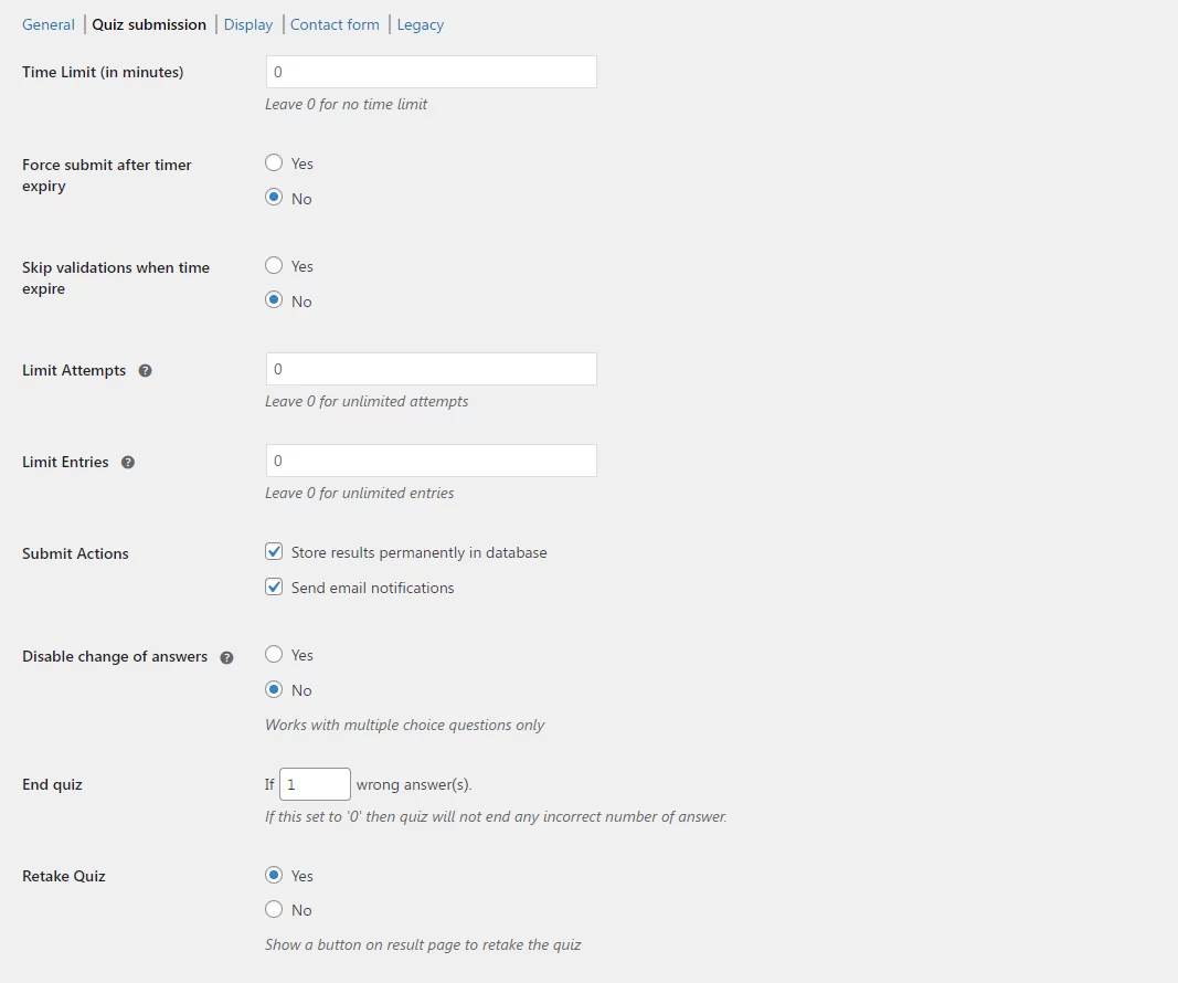 Quiz Submission Tab