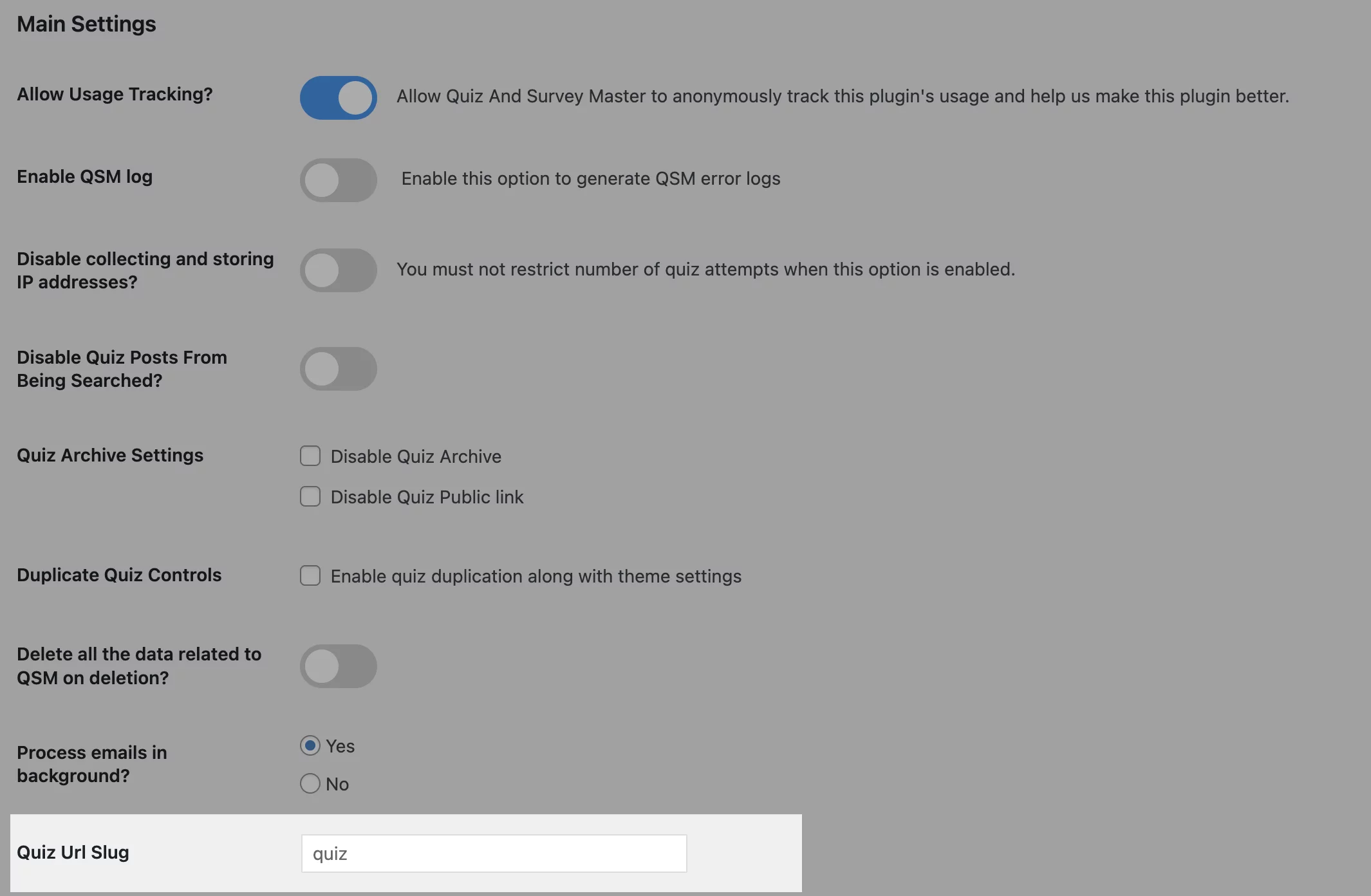 URL and Post Settings global-settings-quiz-url-slug