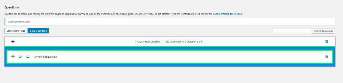 New question in questions tab