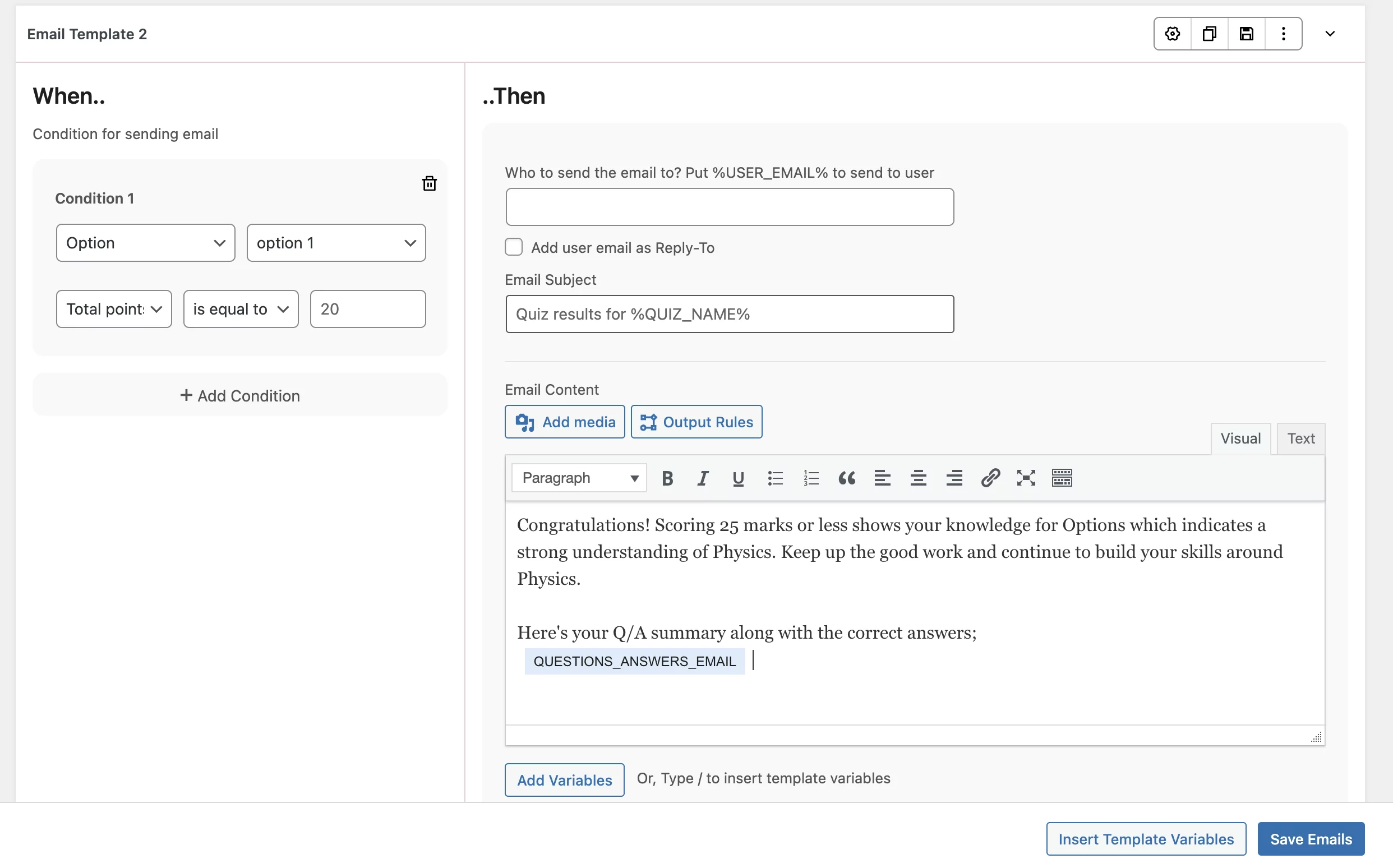 qsm email option condition 1