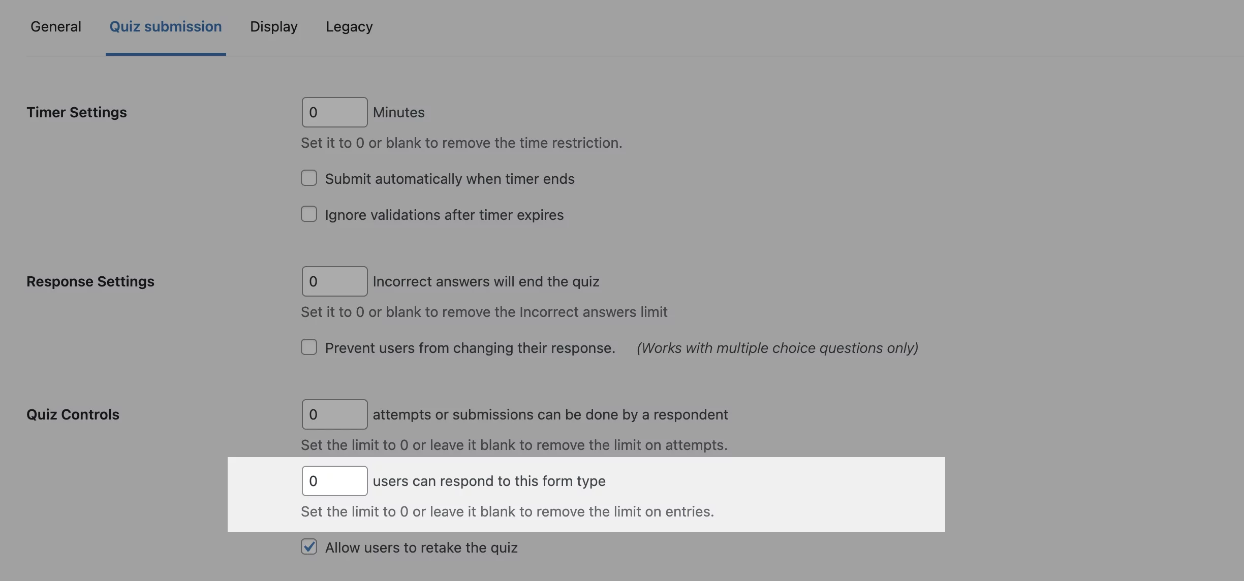 qsm options limit entries