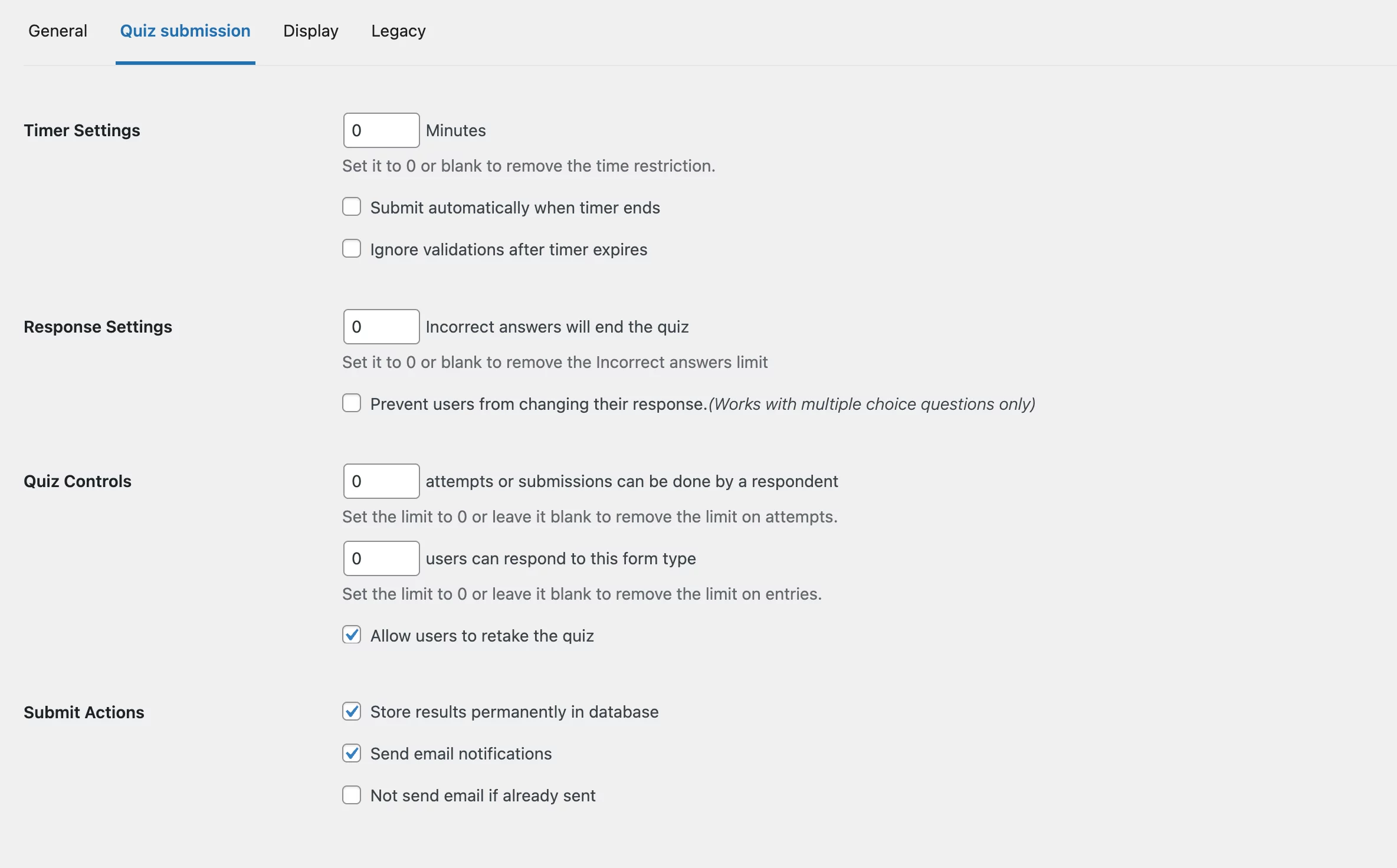 qsm options quiz submission