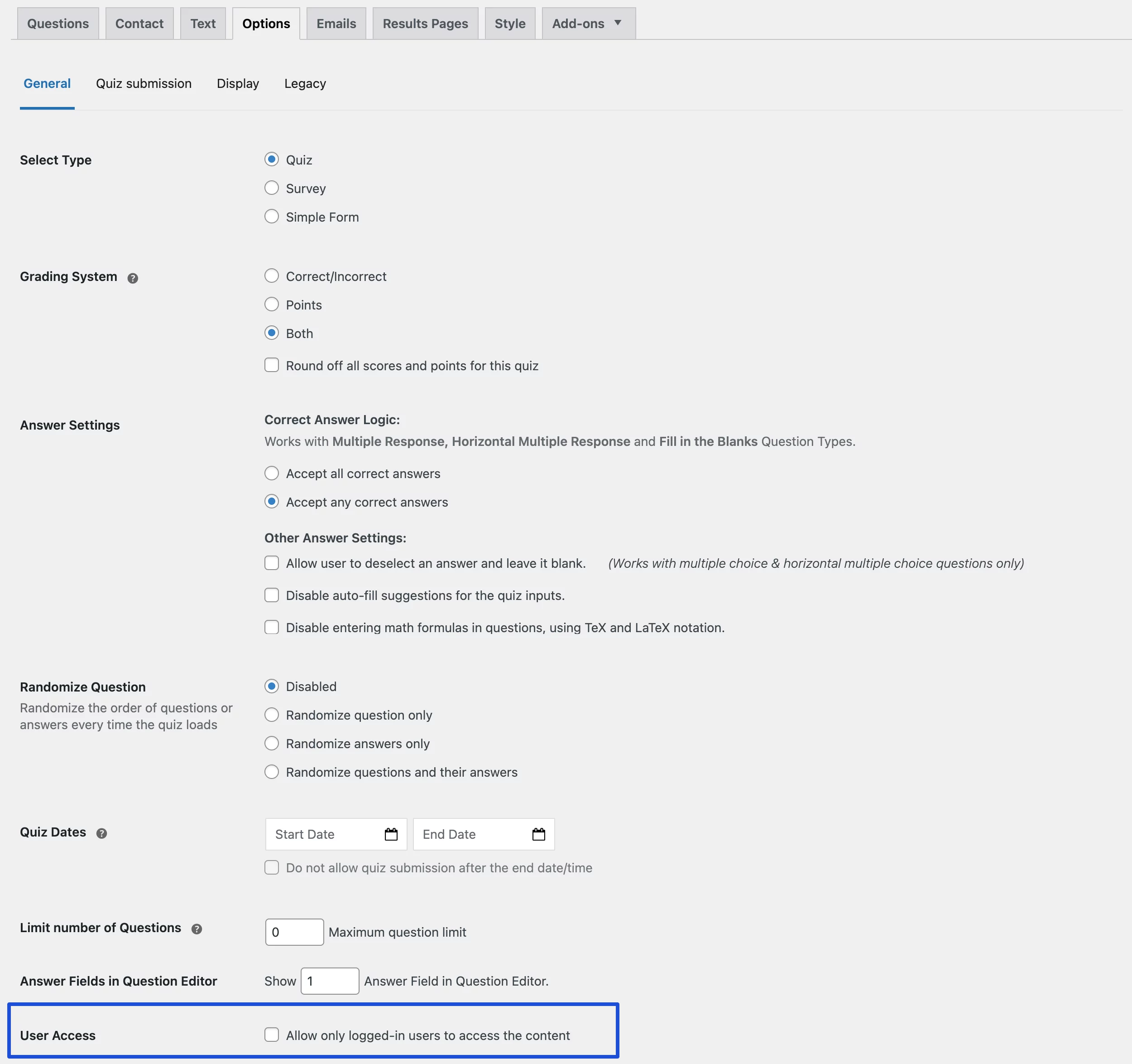 qsm options user access