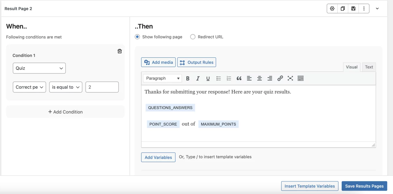 qsm result template variable