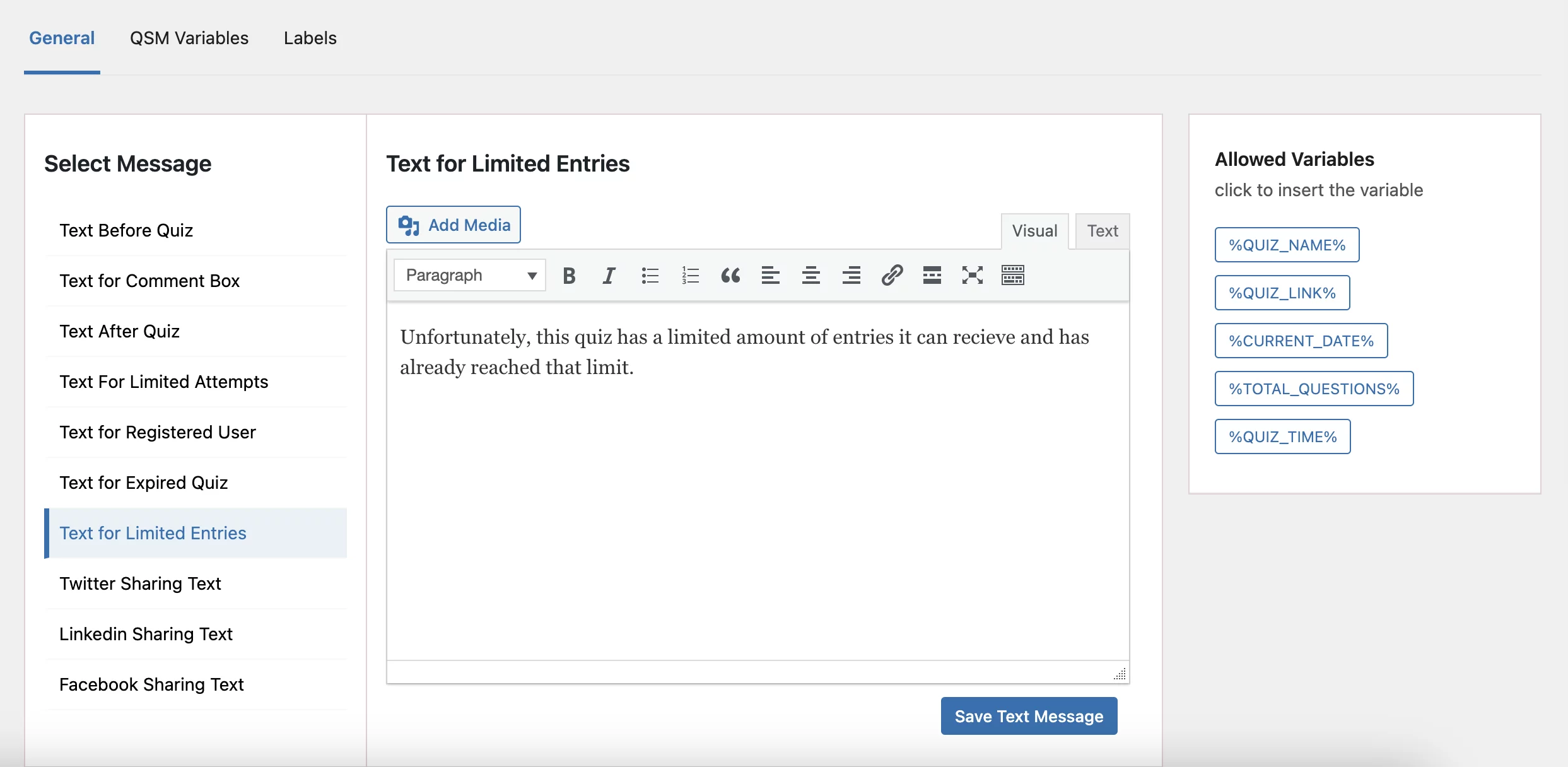 qsm text limited entries