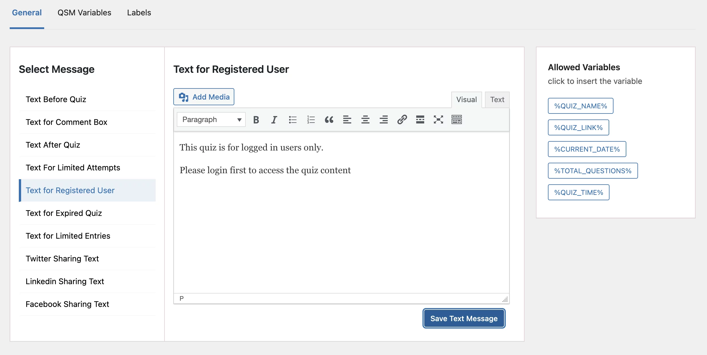 text tab user access