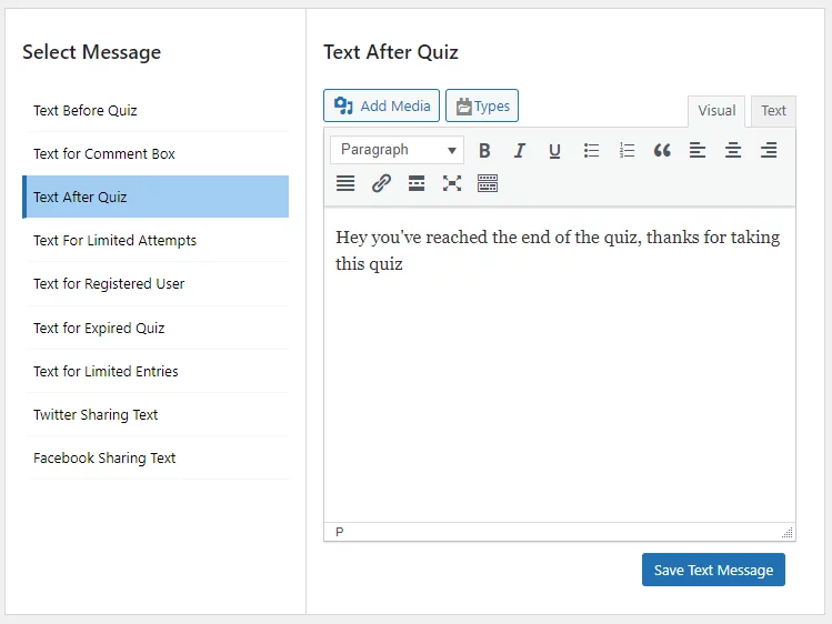 Add Text After Quiz
