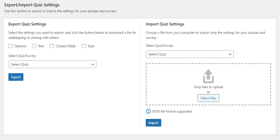 Export Import Settings