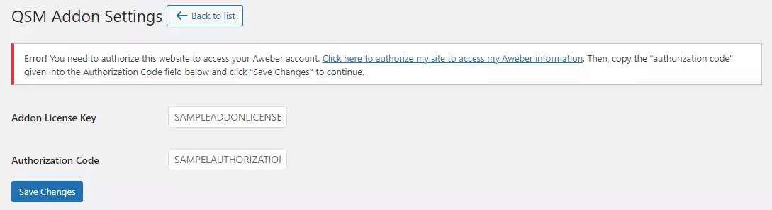 QSM Aweber Integration - Adding Addon License Key and Aweber Activation code
