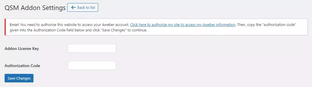 QSM Aweber Integration - Adding Addon License Key