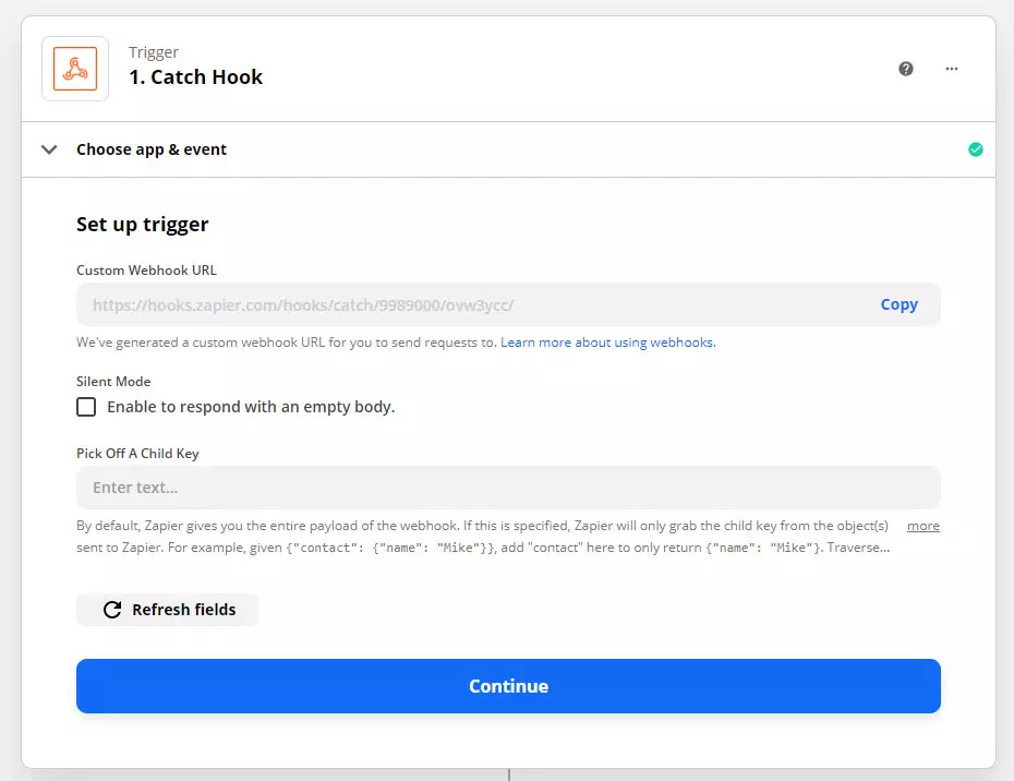 Zapier QSM Zapier Integration - Copying the Webhook URL