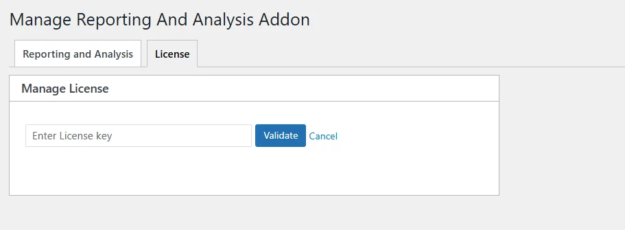 Reporting & Analysis add license key to activate