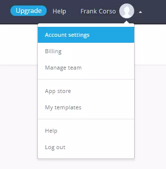 Campaign Monitor A menu with several options that appears when clicking the account name in Campaign Monitor