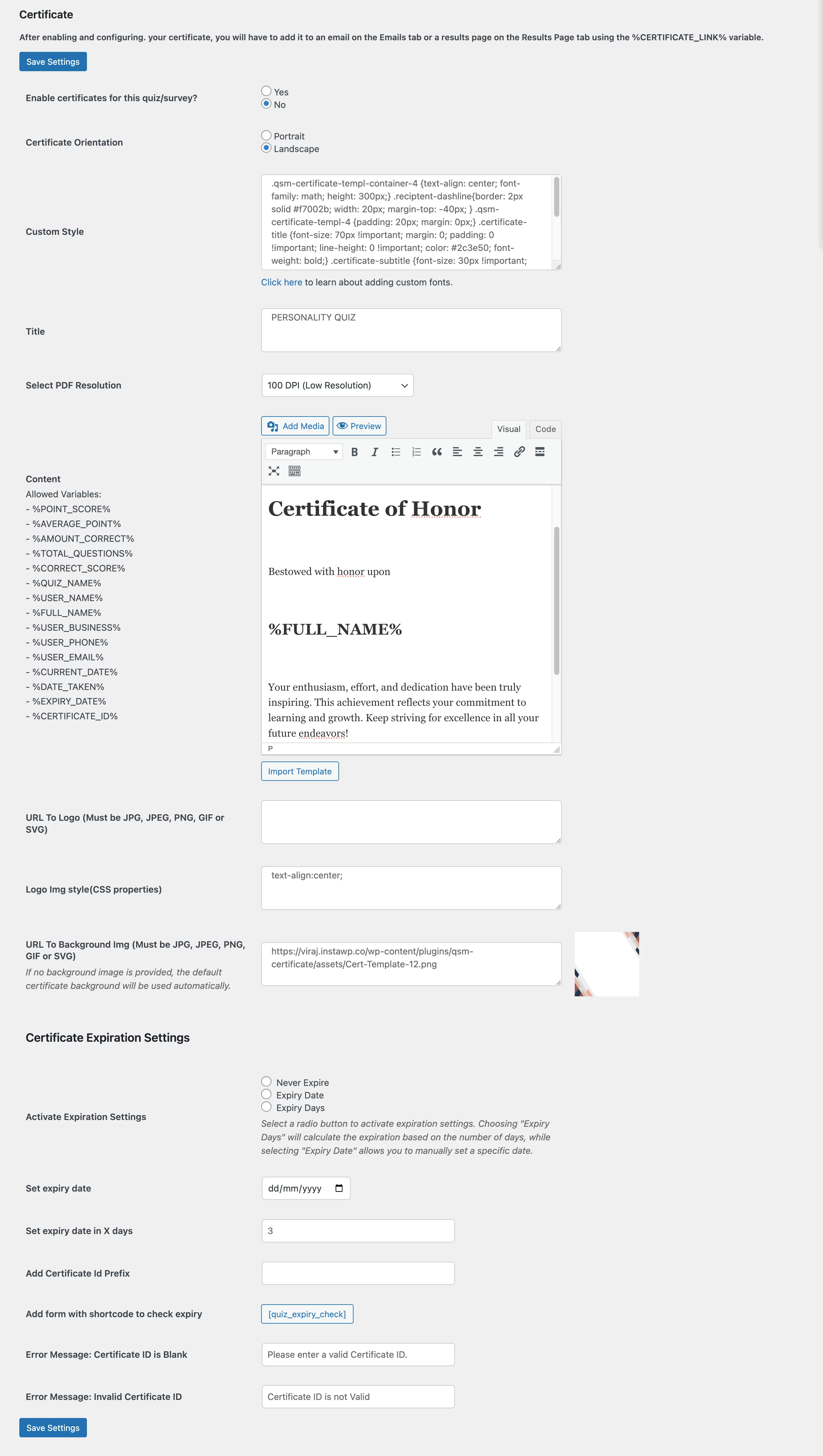 certificate addon settings 1