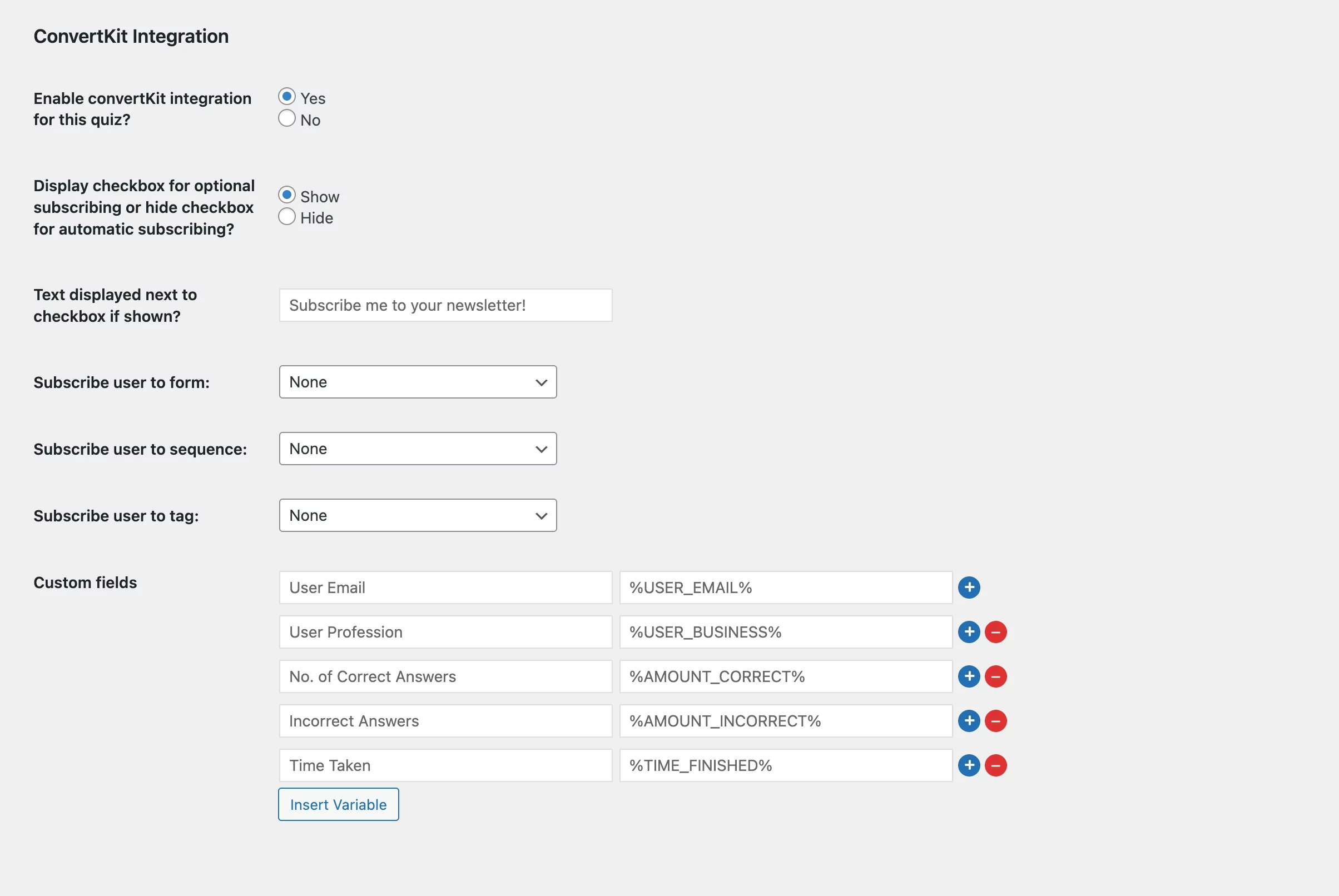 convertkit integration settings
