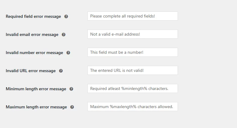 How to add a Contact Form customize contatc form error message