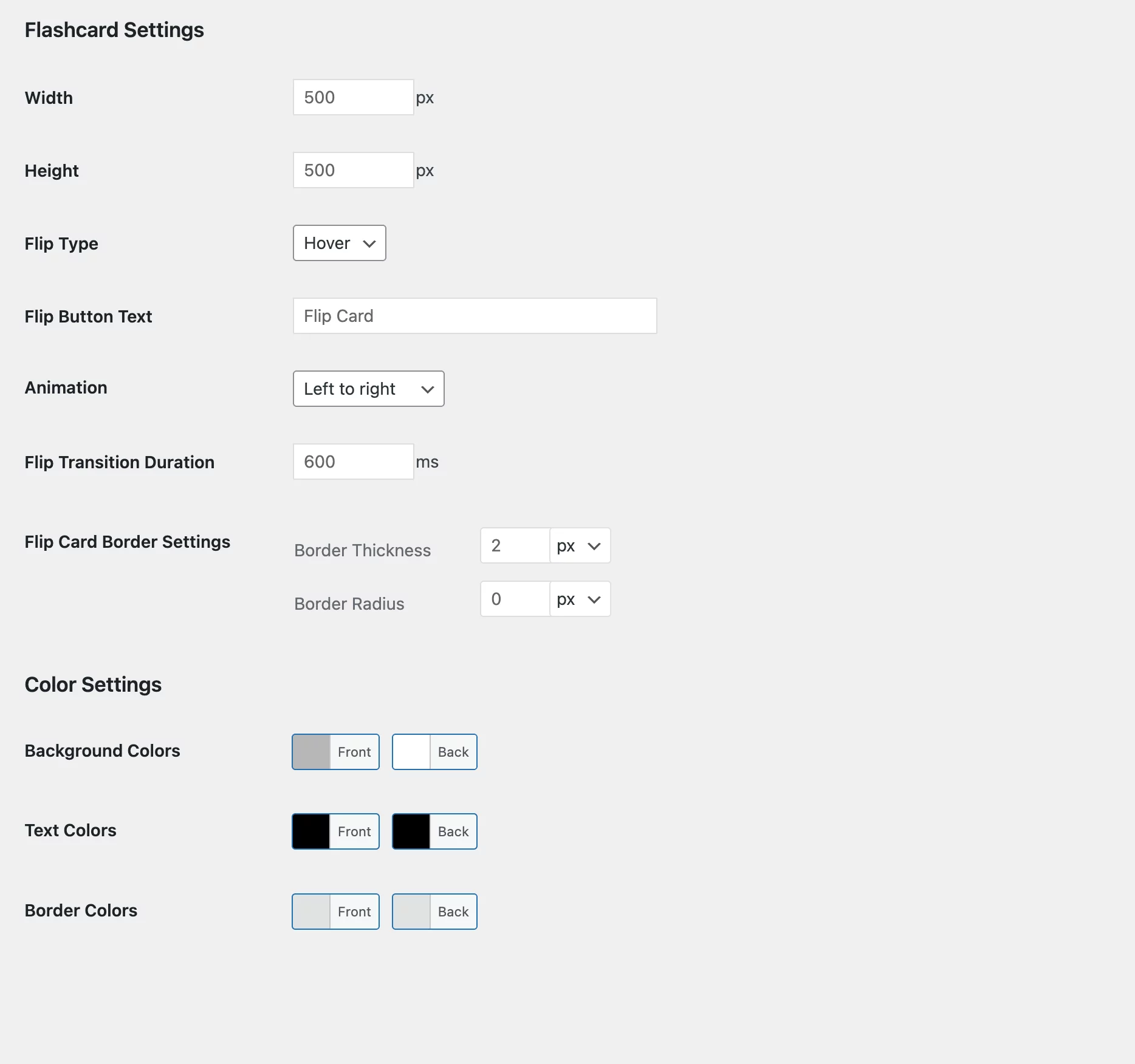 configure flashcard global settings