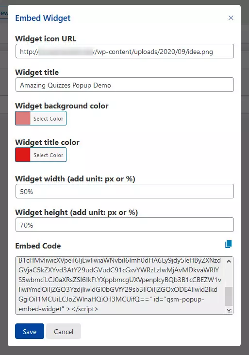 Quiz and Survey Master - Simple Popups - Simple Popups Embed Widget Configuration