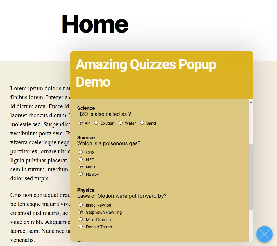 Quiz and Survey Master - Simple Popups - Floating Popup Widget