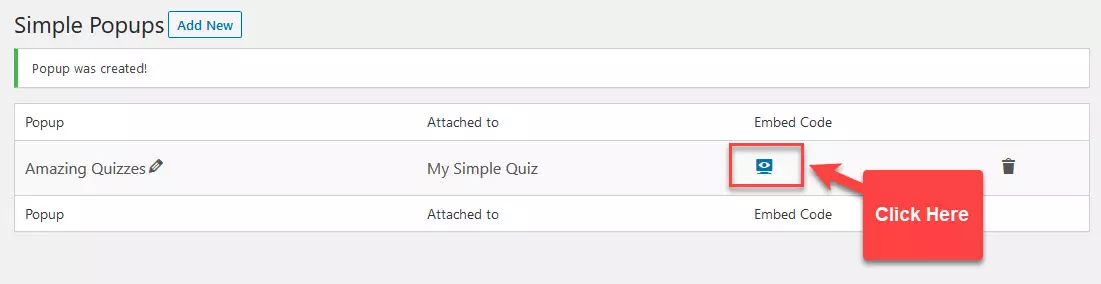 Quiz and Survey Master - Simple Popups - Simple Popups Embed Code Configuration