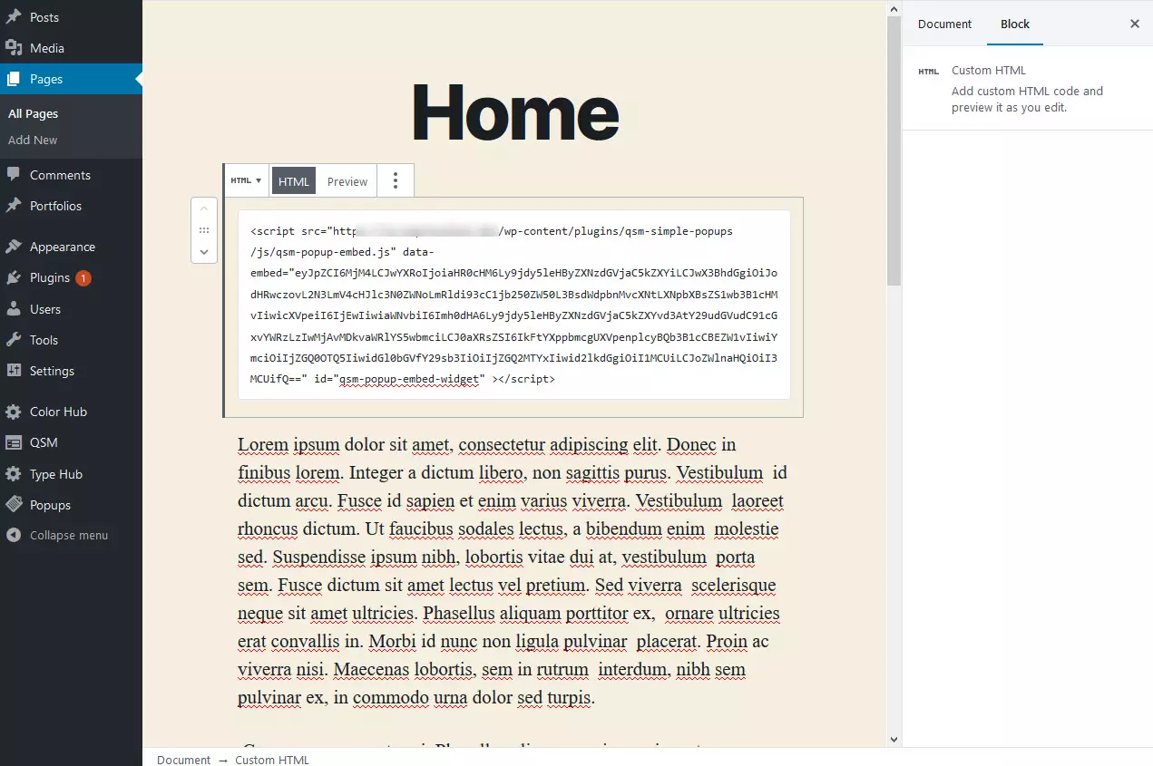 Quiz and Survey Master - Simple Popups - Widget Script Pasting