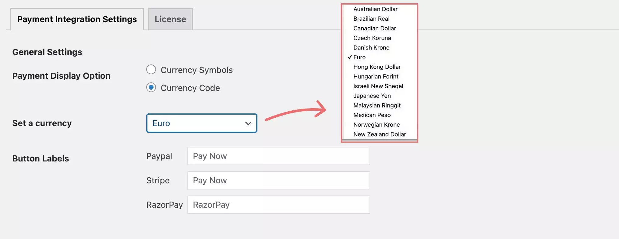 customize payment methods