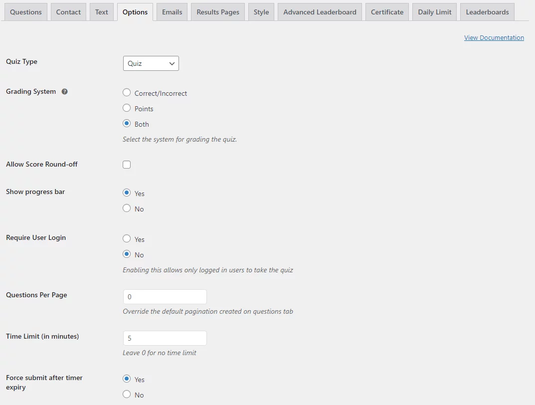 How to create a Timer based Online Exam in WordPress? Timer based Online Exam in WordPress - Configuring the Exam Behaviour in Options Tab
