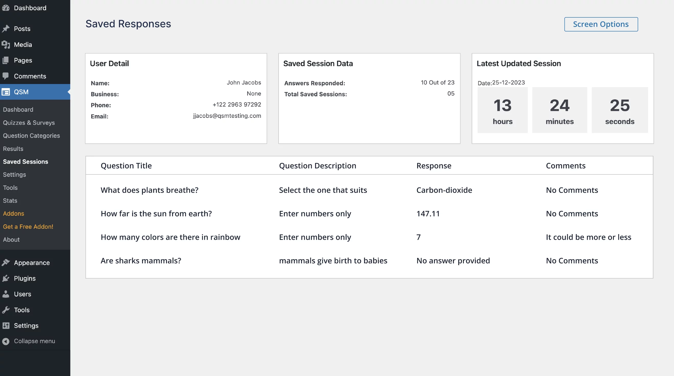 view saved responses