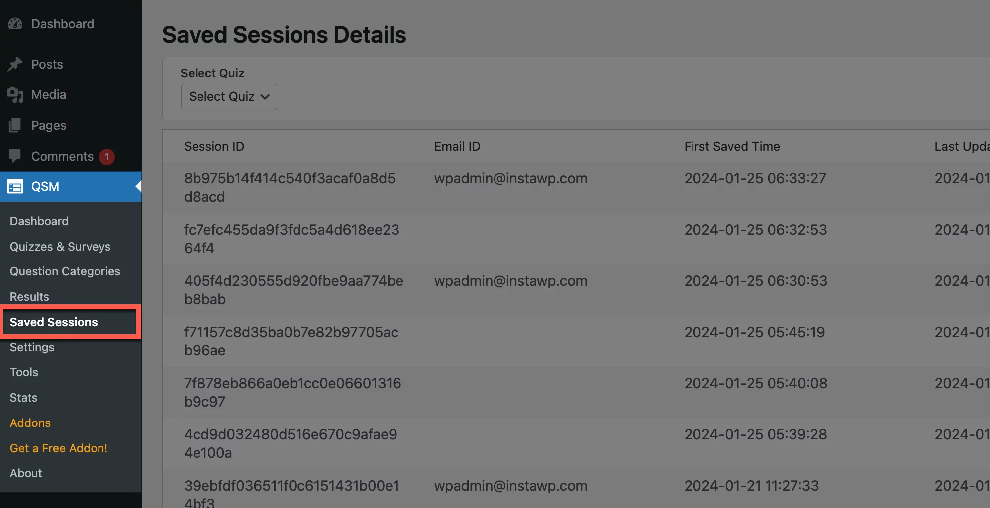 view saved sessions