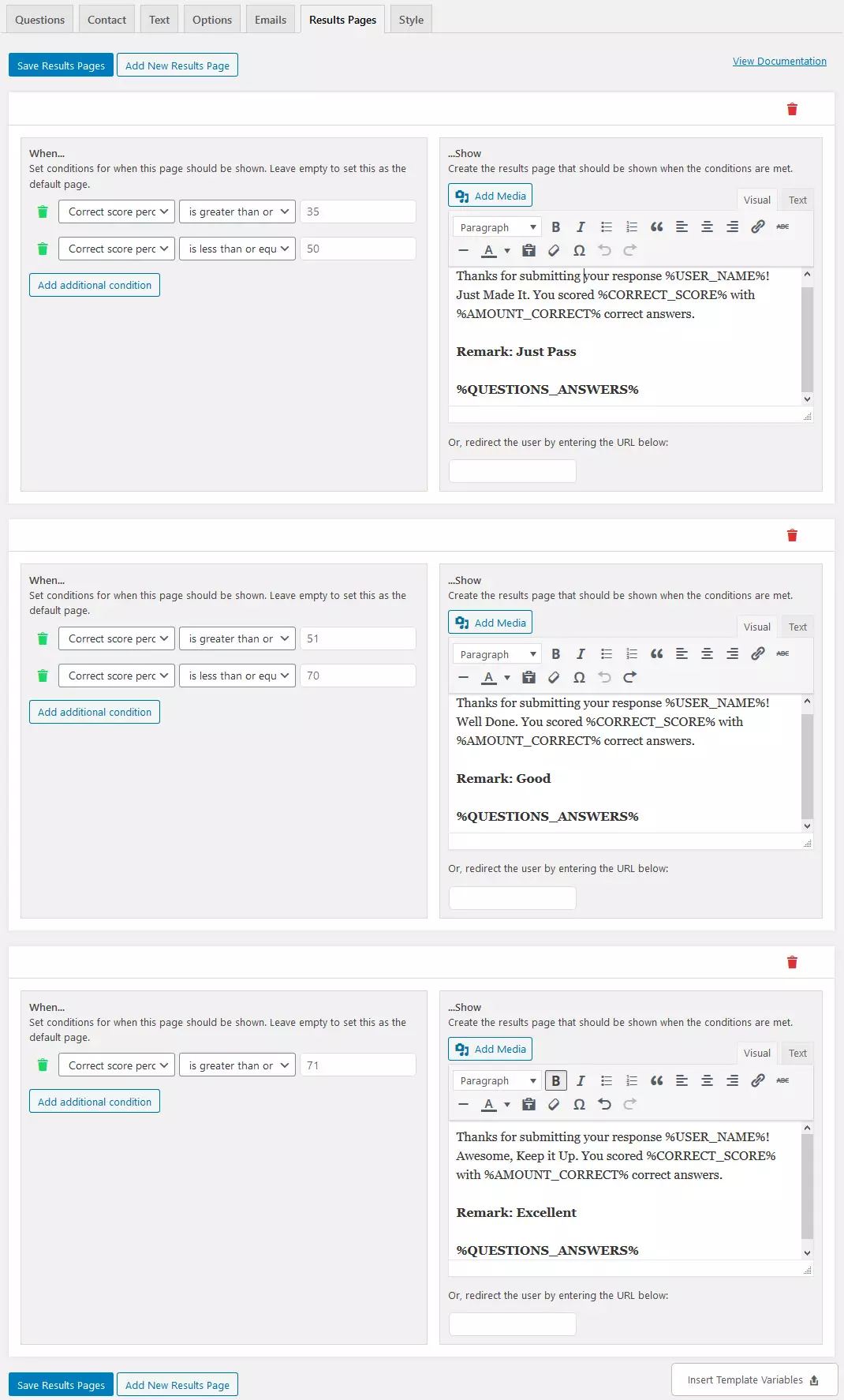 Quiz and survey master Results Page Tab QSM 7.0 2020