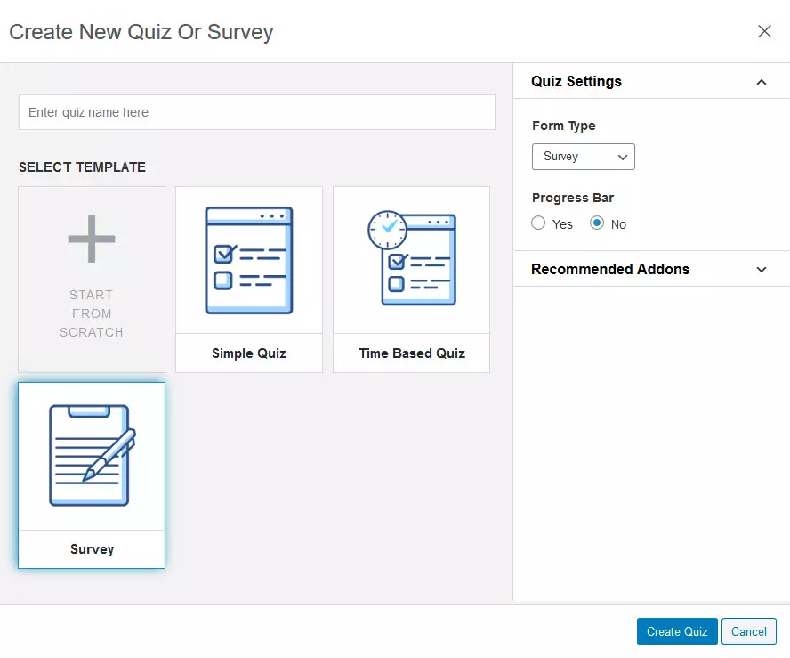 Quiz and survey master Sample Survey creation