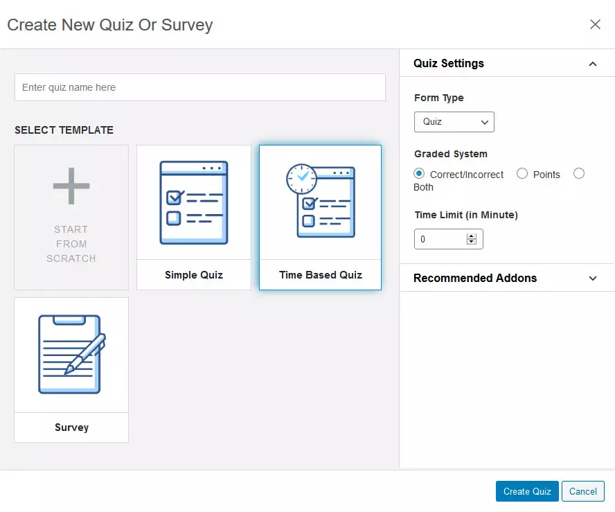Quiz and survey master Time Based Quiz creation