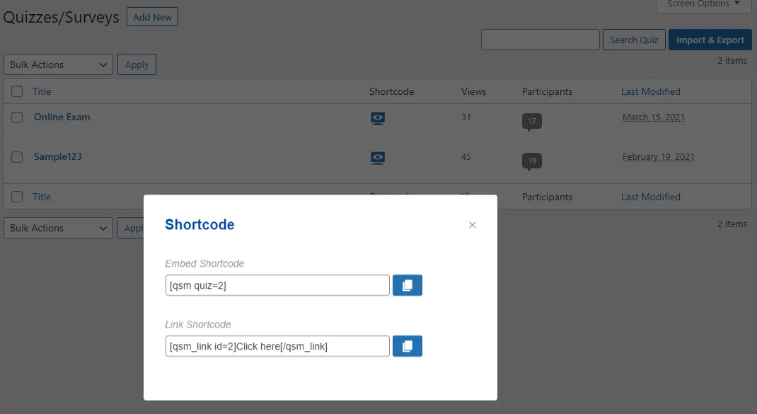 Adding your quiz or survey to your post or page