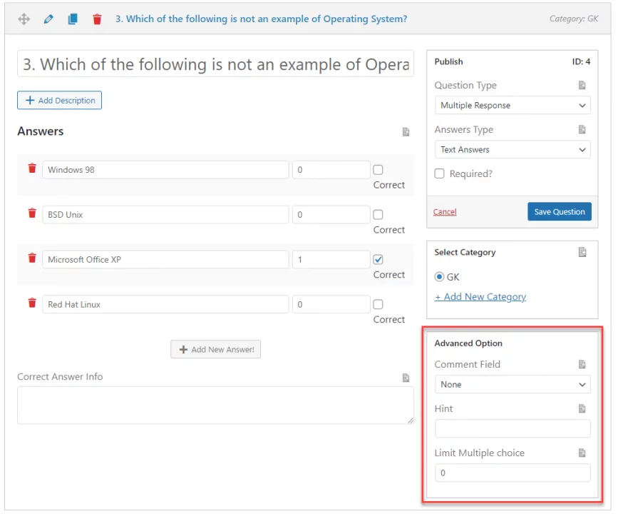 Advanced Options Quiz and Survey Master - Advanced Options