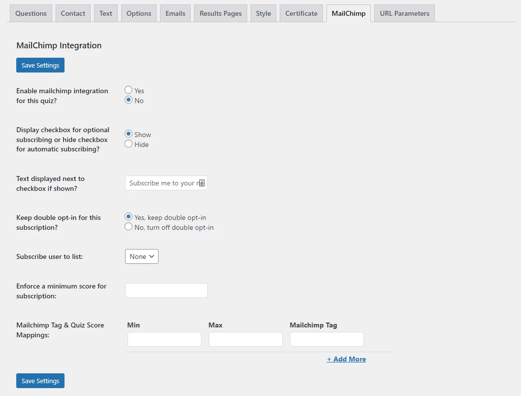 Quiz and Survey Master - MailChimp Integration - MailChimp Configuration