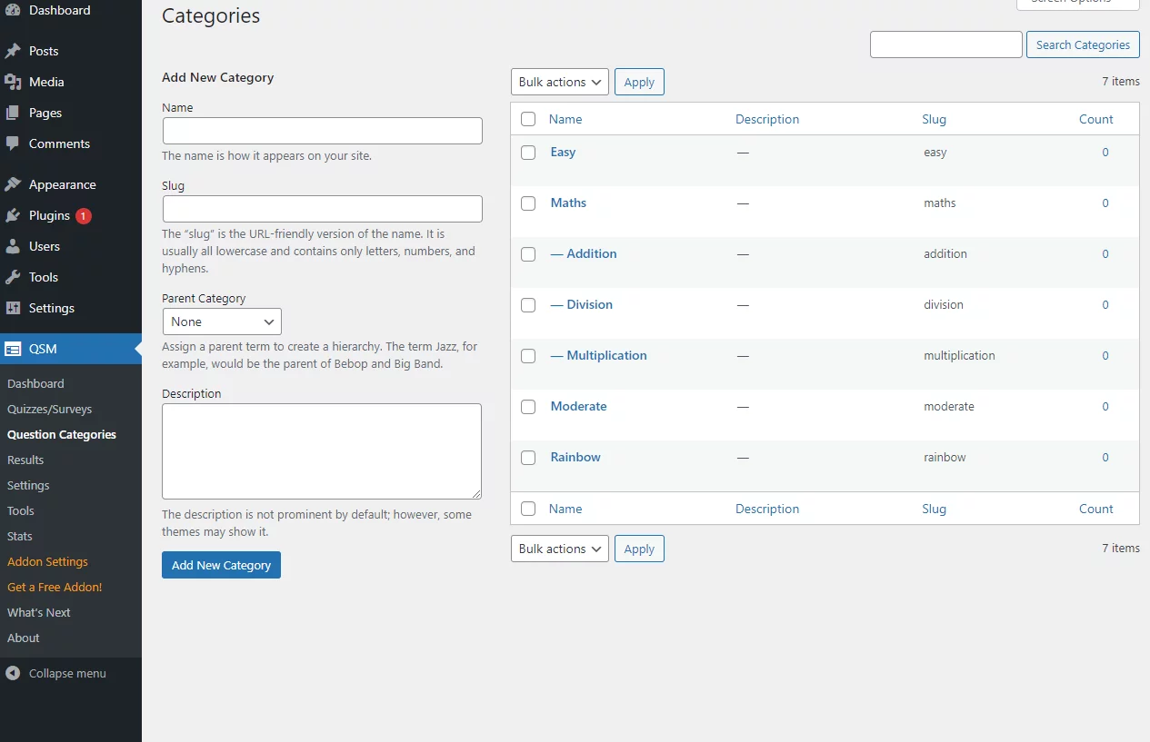 QSM Multiple Category Support - Question Categories Management (Create, Edit & Delete)