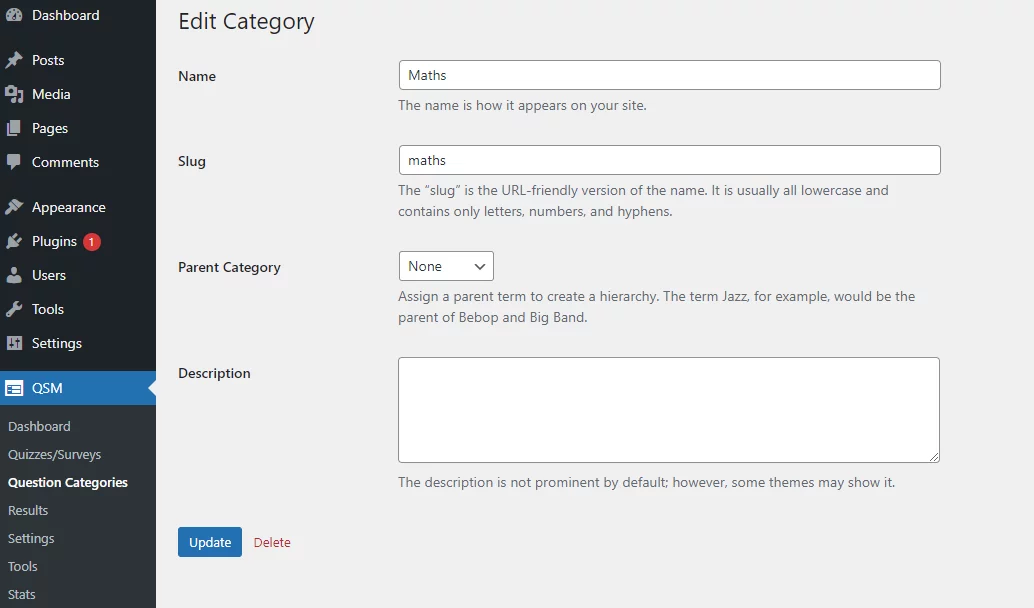 QSM Multiple Category Support - Edit Category