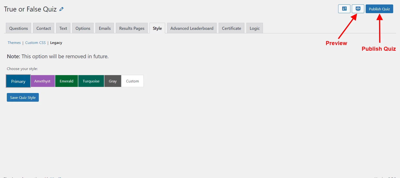 True or False Quiz - Preview and publish