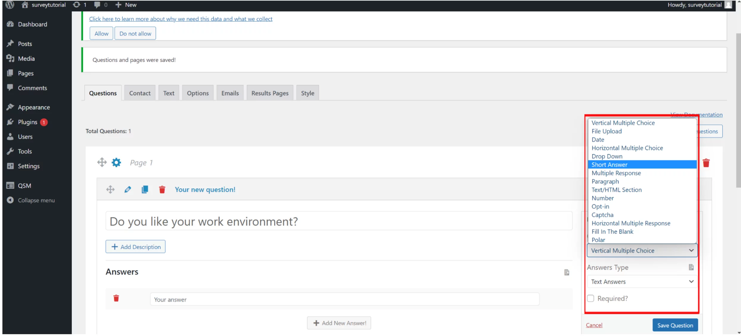 Creating an employee engagement survey- Configuring the Questions