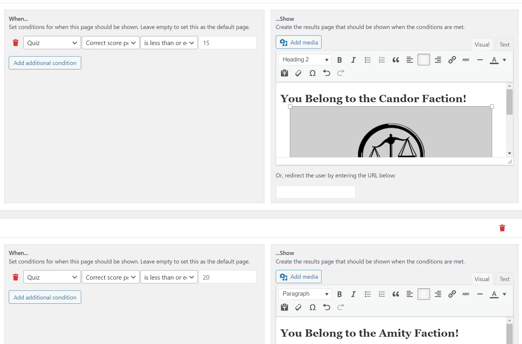 Create a Divergent Faction Quiz-  Results Page
