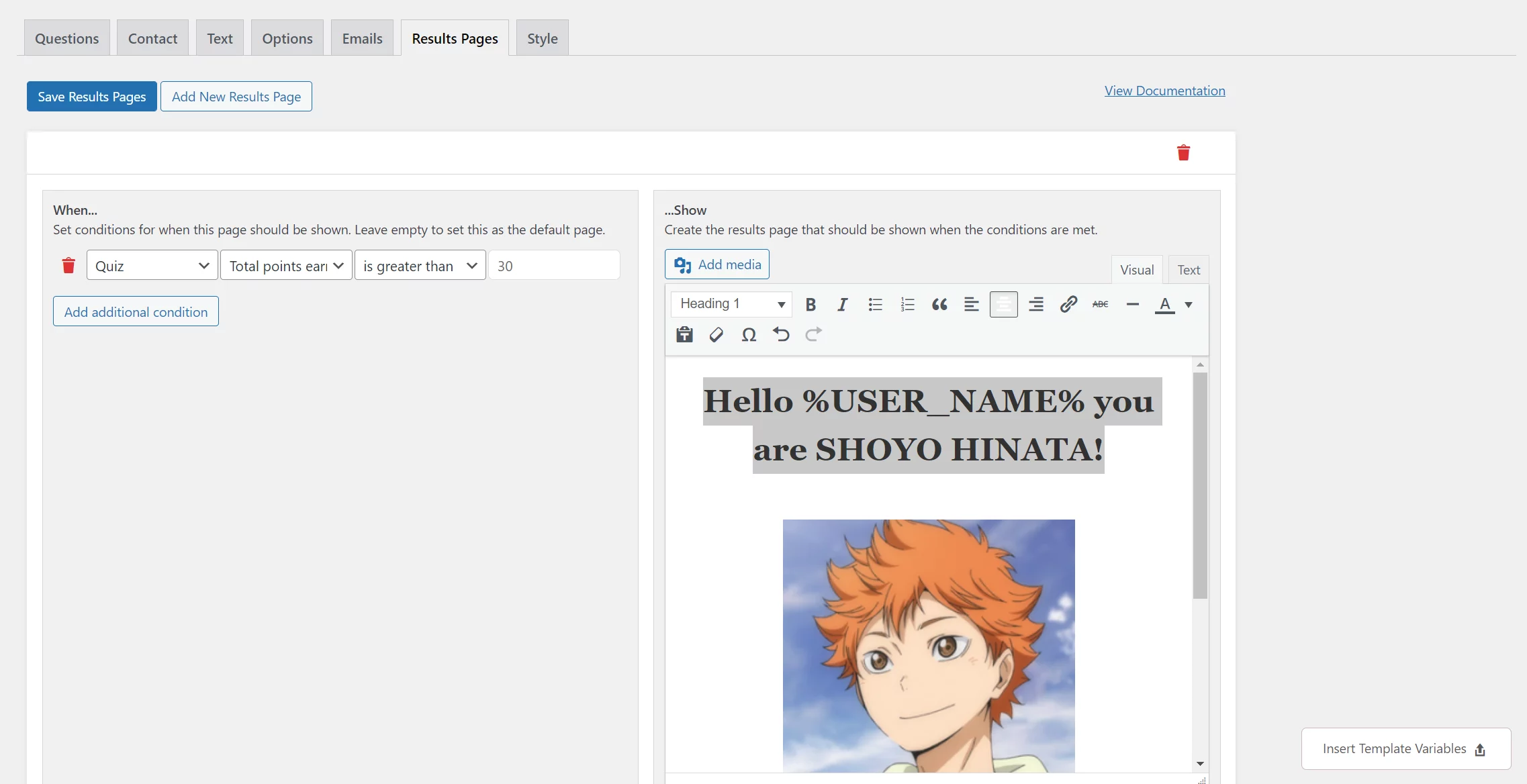 Creating a Haikyuu Quiz- Results Page