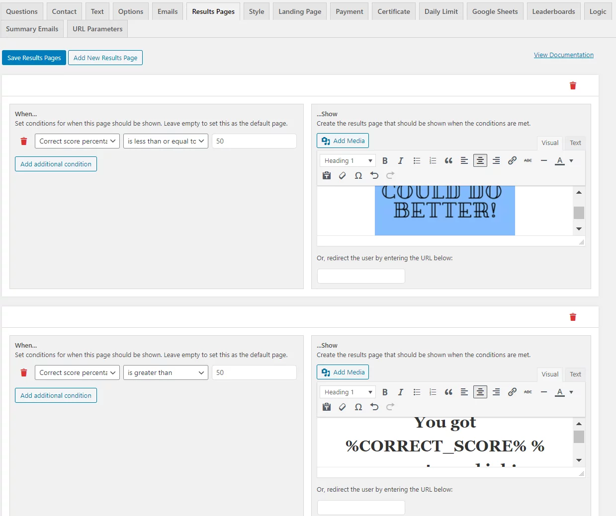 How to create a Trivia Quiz in WordPress- results pages