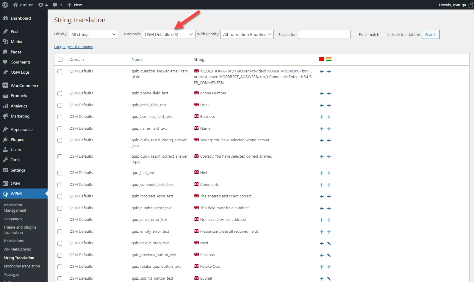 QSM Defaults