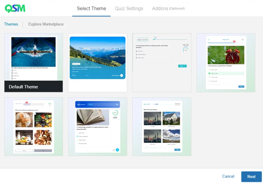Creating a quiz - quiz theme