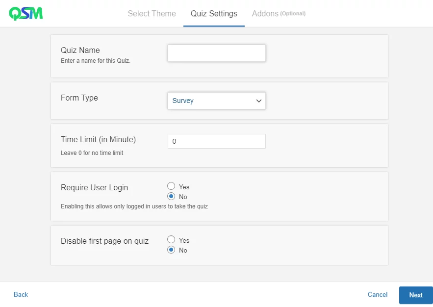 Initial Survey Settings