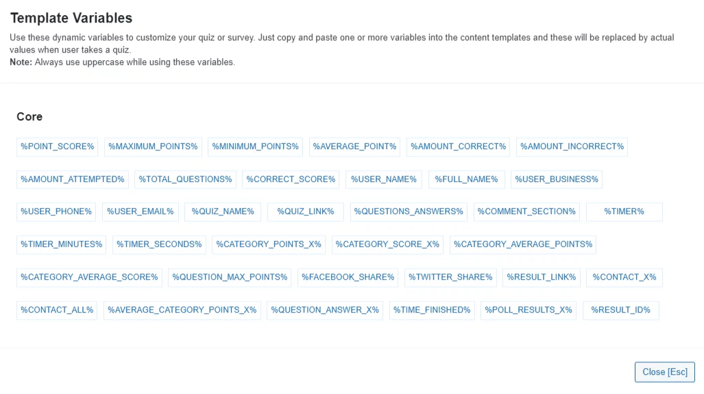 QSM Results Tab - Template Variables